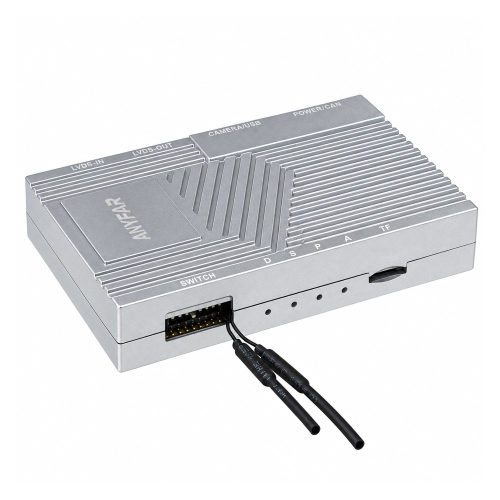 Predná strana adaptéra s konektormi POWER/CAN, CAMERA/USB a LVDS-IN a LVDS-OUT