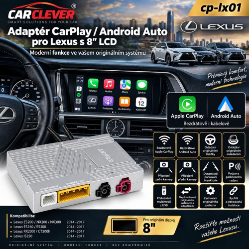 Adaptér CarPlay a Android Auto pre Lexus s 8" displejom a podporou parkovacích kamier