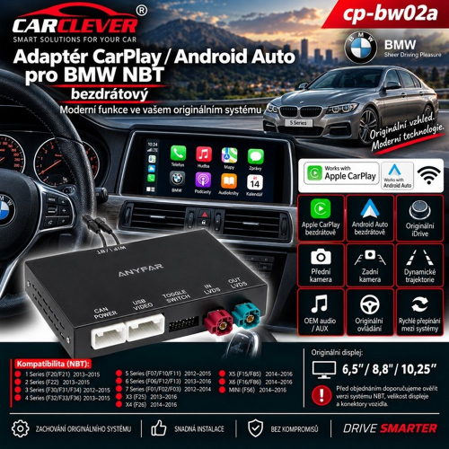 Prehľad funkcií bezdrôtového CarPlay a Android Auto a kompatibility adaptéra s BMW NBT