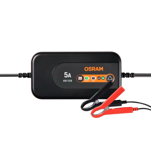 Nabíjačka OSRAM 5 A s LED indikátormi a červenou a čiernou krokosvorkou
